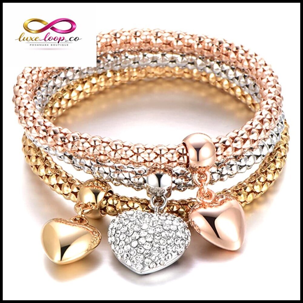 Tree of Life Stretch Bracelet Set, 3 Multi-Layer Chain Bracelets for Women